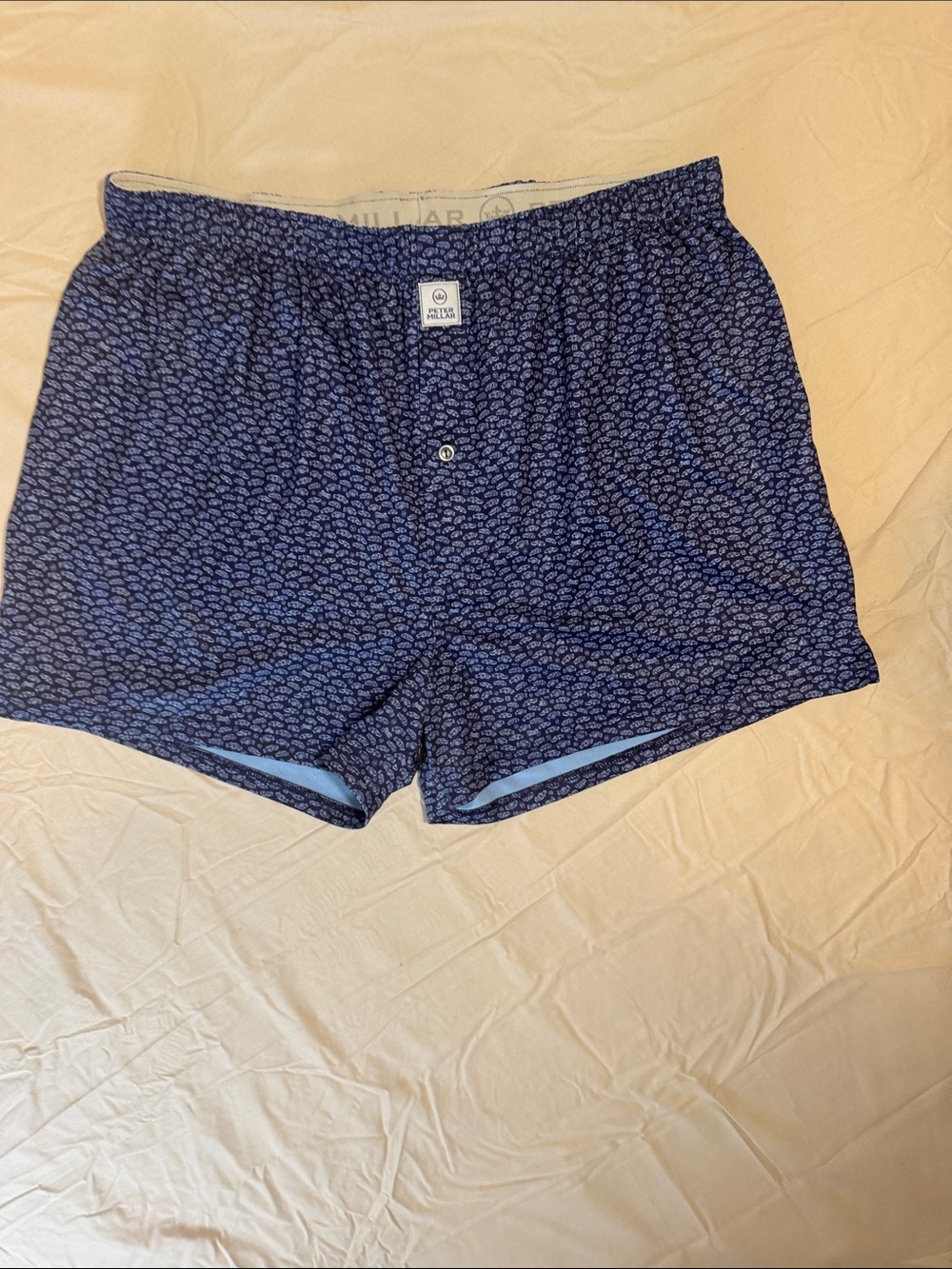 Peter Millar Navy Patterned Cotton Boxer Shorts Size Large